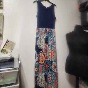 Unbranded Navy Top Sleeveless Floral Print maxidress Wrinklefree Size L NWOT